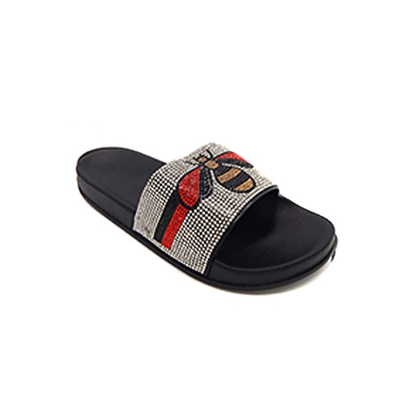 Color Block Honey Bee Rhinestone Slide Sandal Slippers - Picture 2 of 5